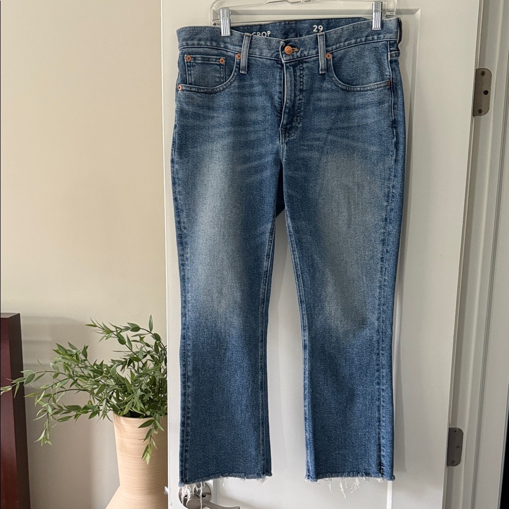 J. Crew Cropped Raw-Hem Jeans in Medium Blue Wash